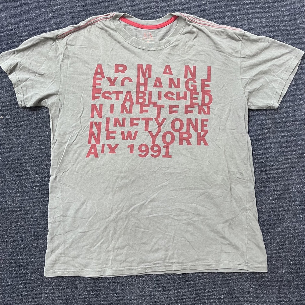 Armani Exchange Shirt Mens Medium Gray Red Graphic New York 1991 AX Tee Crewneck